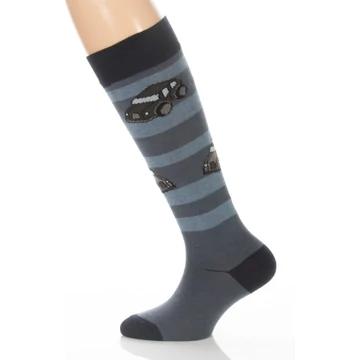 Gyerek térdzokni - acélkék kocsis mintás