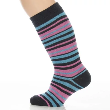 Bébi térdzokni - Kék, rózsaszín neon csíkos mintás