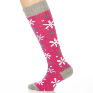 Gyerek térdzokni - Fuxia virágos mintás