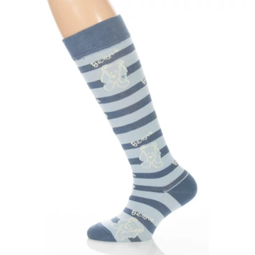 Gyerek térdzokni - kék csíkos és mackó mintás