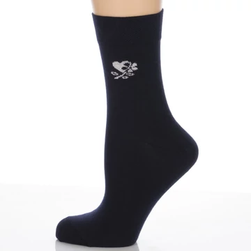 Klasszik zokni- Sötétkék Virág szívvel mintás