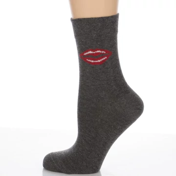 Klasszik zokni- Sötét melír Piros csók mintás