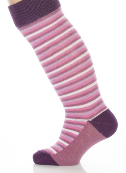 Bébi térdzokni - sötétmagenta csíkos mintás