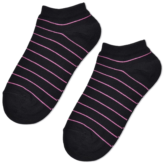 Fekete-pink csíkos pamut bokazokni