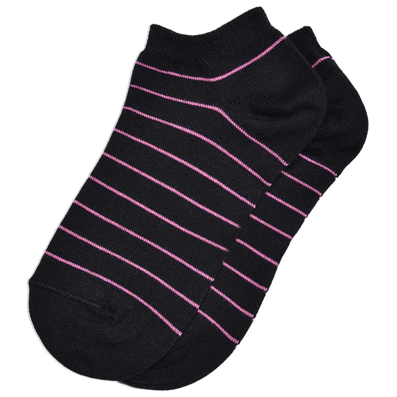 Fekete-pink csíkos pamut bokazokni