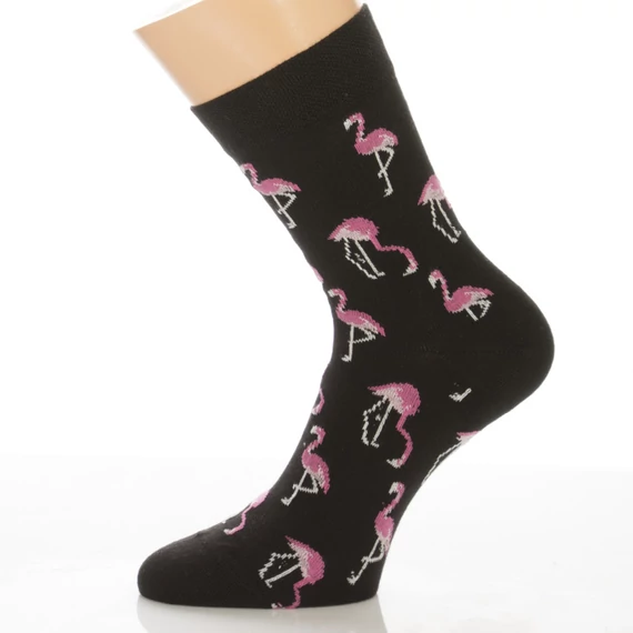 Klasszik zokni-Fekete flamingo mintás