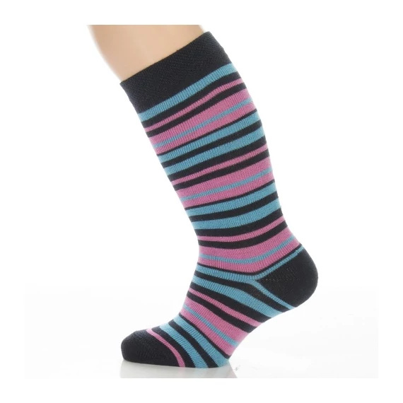 Bébi térdzokni - Kék, rózsaszín neon csíkos mintás