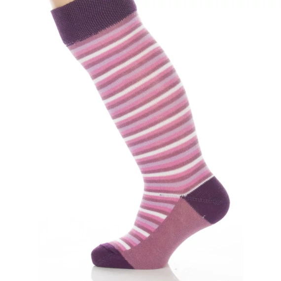 Bébi térdzokni - sötétmagenta csíkos mintás