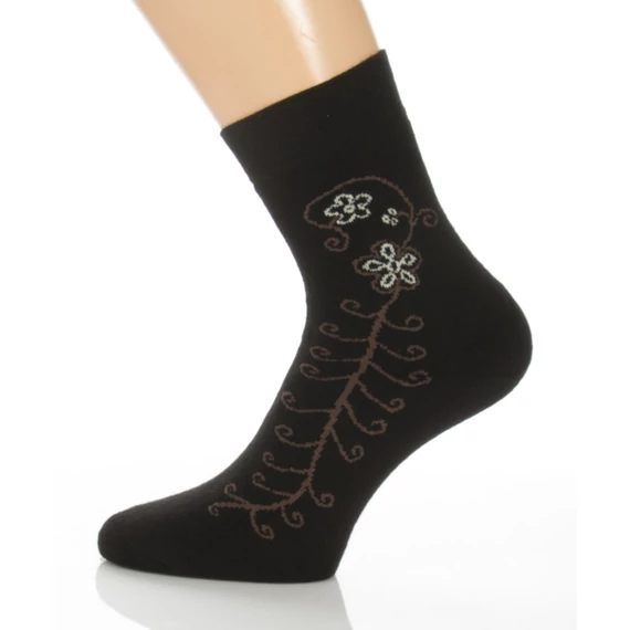 Frottír bokazokni - fekete babvirágos mintás