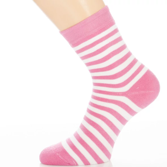 Frottír bokazokni - Rózsaszín fehércsíkos mintás