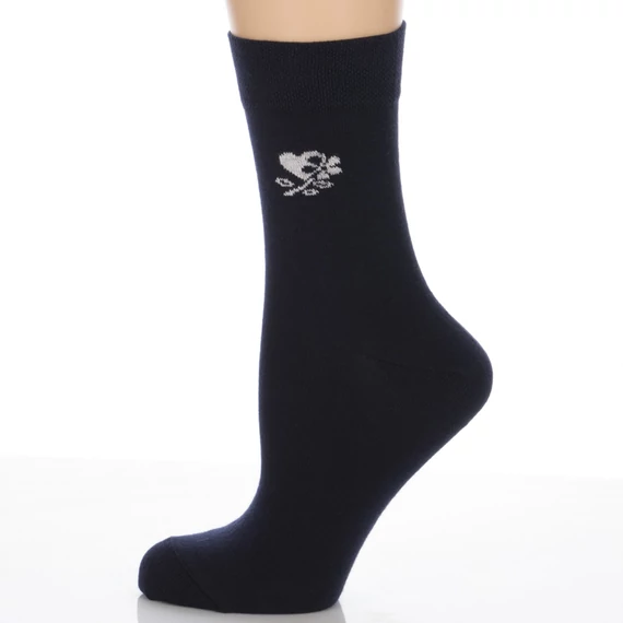 Klasszik zokni- Sötétkék Virág szívvel mintás