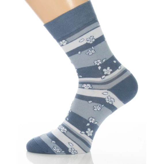 Klasszik zokni - kék csíkos és virágos mintás