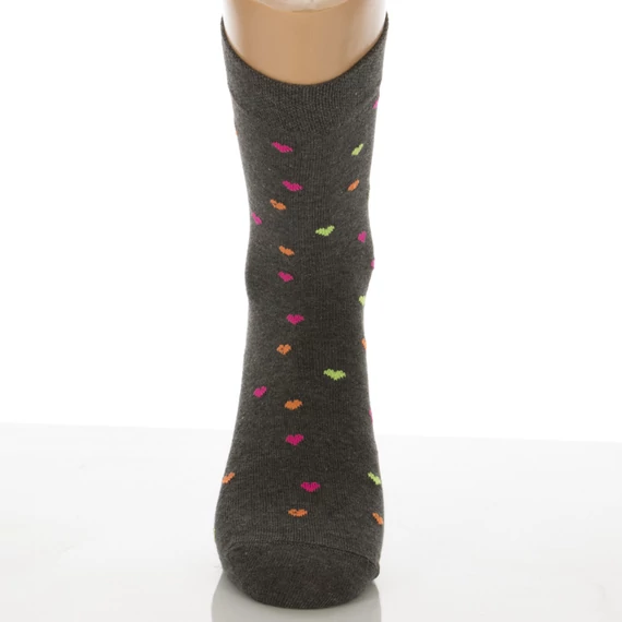 Klasszik zokni- Melír szürke neon szív mintás