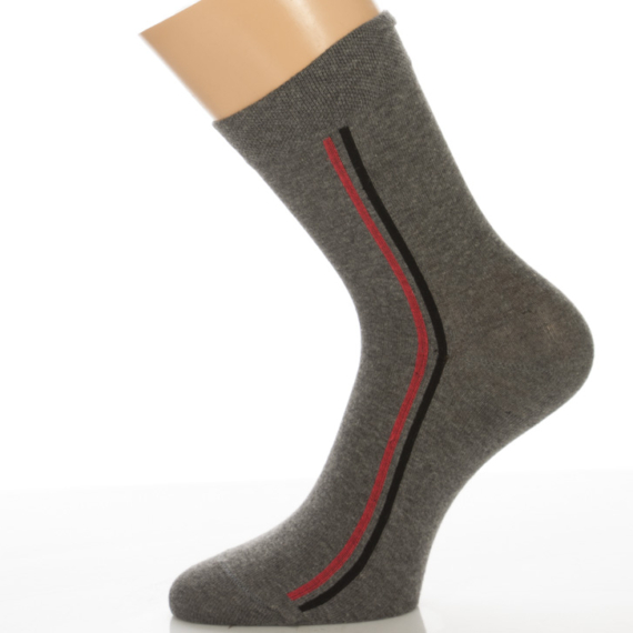 Klasszik zokni-Melírszürke fekete piros csík