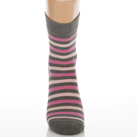 Klasszik zokni-Melírszürke pink csíkok mintás