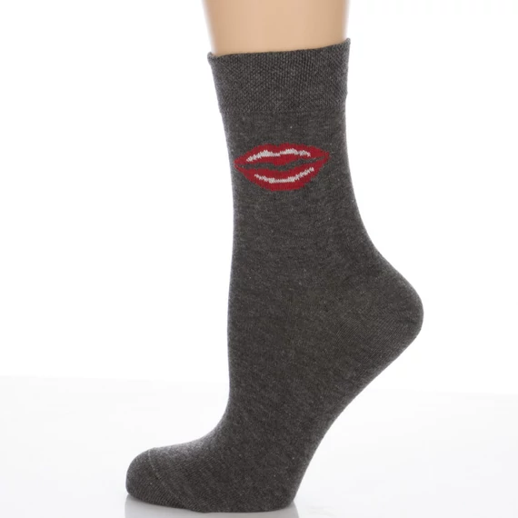 Klasszik zokni- Sötét melír Piros csók mintás