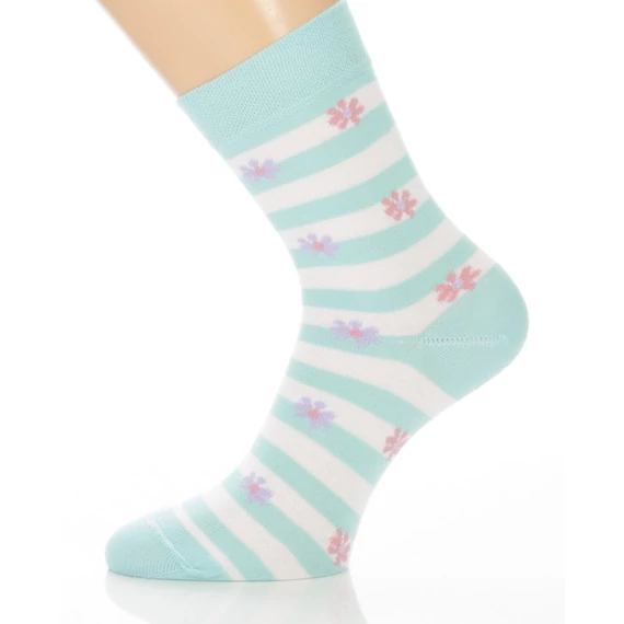 Klasszik zokni - türkíz csíkos és virágos mintás