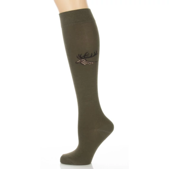 Vékony térdzokni - vadászzöld szarvasos mintás