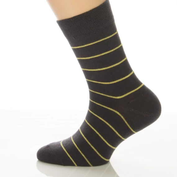 Gyerek zokni - Grafit sárga csíkos mintás